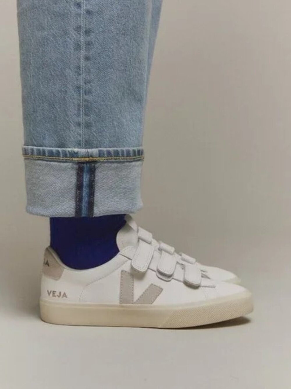 Veja Women’s Recife White and Natural O.T. Leather Velcro Sneakers - 6.5 US